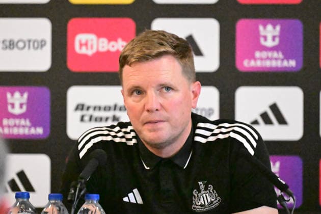 Fulham v Newcastle United, Premier League Newcastle United manager Eddie Howe during his post match press conference, PK, Pressekonferenz during the Premier League match between Fulham and Newcastle United at Craven Cottage, London, UK on 24 May 2026. London Craven Cottage Greater London UK Editorial use only DataCo restrictions apply See www.football-dataco.com , Copyright: xDennisxGoodwinx PSI-24290-0058
