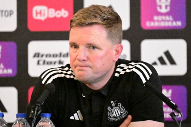 Fulham v Newcastle United, Premier League Newcastle United manager Eddie Howe during his post match press conference, PK, Pressekonferenz during the Premier League match between Fulham and Newcastle United at Craven Cottage, London, UK on 24 May 2026. London Craven Cottage Greater London UK Editorial use only DataCo restrictions apply See www.football-dataco.com , Copyright: xDennisxGoodwinx PSI-24290-0062