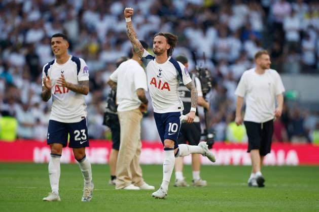 James Maddison of Tottenham Hotspur celebrates at full time Tottenham Hotspur v Everton, Premier League, Football, Tottenham Hotspur Stadium, London, UK - 24 May 2026London Tottenham Hotspur Stadium United Kingdom EDITORIAL USE ONLY No use with unauthorised audio, video, data, fixture lists, club league logos or live services. Online in-match use limited to 120 images, no video emulation. No use in betting, games or single club league player publications.  Copyright: xWillxCooper Shutterstockx 16889865ah