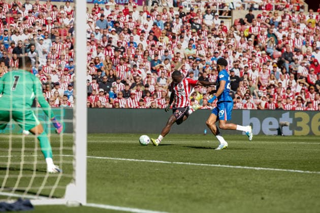 Sunderland v Chelsea, Premier League Brian Brobbey of Sunderland shoots at goal during the Sunderland v Chelsea Premier League match at the Stadium of Light, Sunderland, England on 24 May 2026 Credit: Craig Cowan Every Second Media Editorial use only. All images are copyright Every Second Media Limited. No images may be reproduced without prior permission. All rights reserved. Premier League and Football League images are subject to licensing agreements with Football DataCo Limited. see https: www.football-dataco.com Copyright: xIMAGO EveryxSecondxMediax ESM-2012-0082 CraigxCowanx xEveryxSecondxMediax