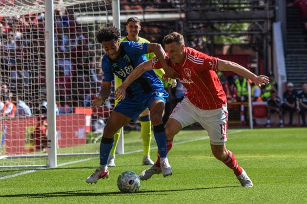 Nottingham Forest v Bournemouth, English Premier League, The City Ground, Nottingham, UK - 24 May 2026 Bournemouth s Tyler Adams and Nottingham Forest s Chris Wood challenge for the ball , UK NEWSPAPERS OUT Copyright: xRichardxBowcottx