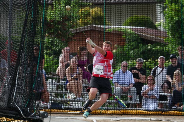 Fränkisch Crumbach on May 24, 2026 Hammer Throw Meeting in Fränkisch Crumbach , HAM, Men A, age group from 2003 v l , STEINFURTH, Tim GER LG Eppstein Kelkheim in aktion, in action, Copyright: JoaquimxFerreira