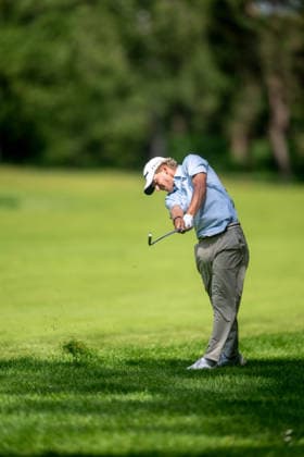 ANTWERP, BELGIUM - MAY 24: Martin Couvra of France plays his second shot from the fairway on the 17th hole during the final round of the Soudal Open at Rinkven International Golf Club on May 24, 2026 in Antwerp, Belgium. Credit: Andy Astfalck NurPhoto Belgium Copyright: xAndyxAstfalckx