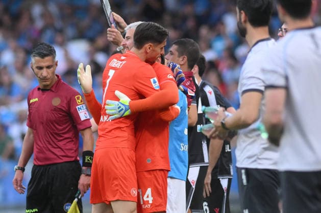Napoli™s goalkeeper Alex Meret exit during the Serie A soccer match between Napoli and Udinese at the Diego Armando Maradona Stadium in Naples, southern italy - Sunday , May 24, 2026. - Soccer .  Copyright: xAlessandroxGarofalo LaPressex