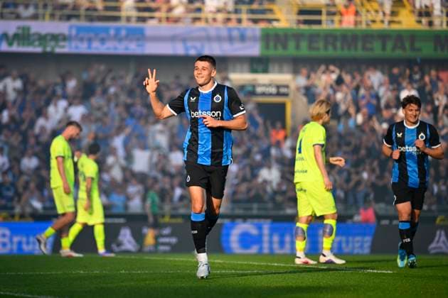 Club Brugge v KAA Gent - Jupiler Pro League Champions Play-Off BRUGGE, BELGIUM - MAY 24 : Tresoldi Nicolo forward of Club Brugge celebrating scoring a goal (4-0) during the Jupiler Pro League Champions Play-Off match between Club Brugge and KAA Gent on May 24, 2026 in Brugge, Belgium, 24 05 2026 Brugge Belgium  Copyright: xTomasxSiskx