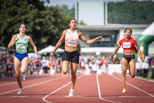 REHLINGEN , GERMANY - MAY 24: Lina Hribar (SLO Slowenien), Aleeya Sibbons (GBR Großbritannien) and Aziza Sbaity (LBN Libanon) in the 100m heats during the 61. Internationales Pfingstsportfest on 24.05.2026 at the Bungertstadion in Rehlingen-Siersburg (Saarland Deutschland). Saarland Deutschland Copyright: xLeahxKohringx