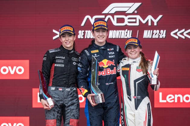 F1 Academy Main Race Podium, Emma Felbermayr AUT, Audi Revolut F1 Team , CAN, Canadian Grand Prix, Montreal, Motorsport, Formula 1, 24 05 2026 CAN, Canadian Grand Prix, Montreal, Motorsport, Formula 1 Montreal Copyright: xEibner-Pressefotox EP_MKB