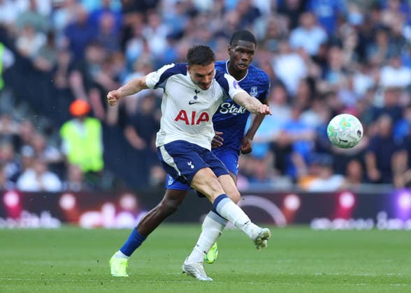 24th May 2026; Tottenham Hotspur Stadium, London, England; Premier League Football, Tottenham Hotspur versus Everton; Joao Palhinha of Tottenham Hotspur kicking the ball JPxFletcher