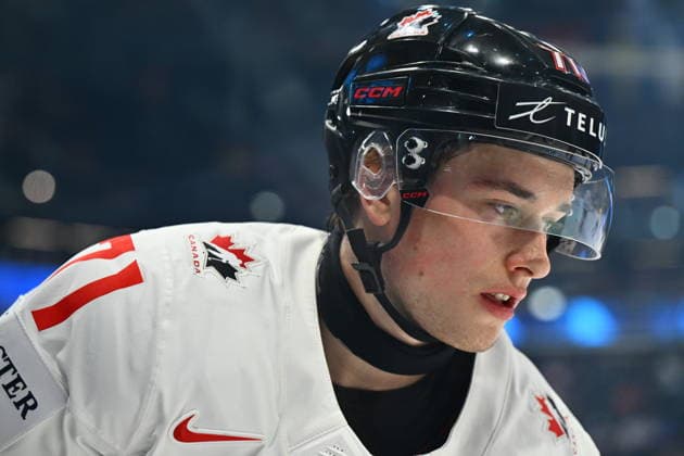 Macklin Celebrini (CAN) prior to the group B match of the World Ice hockey, Eishockey Championship, Slovakia - Canada, Fribourg, Switzerland, on May 24, 2026. (CTKxPhoto RadekxPetrasek) CTKPhotoP2026052406165  CTKPhotoP2026052406165