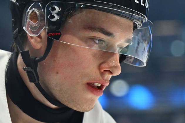 Macklin Celebrini (CAN) prior to the group B match of the World Ice hockey, Eishockey Championship, Slovakia - Canada, Fribourg, Switzerland, on May 24, 2026. (CTKxPhoto RadekxPetrasek) CTKPhotoP2026052406182  CTKPhotoP2026052406182