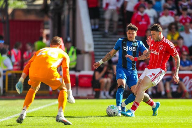 Nottingham Forest v AFC Bournemouth, Premier League Morato Of Nottingham Forest blocks Evanilson Of AFC Bournemouth during the Nottingham Forest v AFC Bournemouth Premier League match at the City Ground, West Bridgford, England on 23 May 2026 Credit: Lee Keuneke Every Second Media Editorial use only. All images are copyright Every Second Media Limited. No images may be reproduced without prior permission. All rights reserved. Premier League and Football League images are subject to licensing agreements with Football DataCo Limited. see https: www.football-dataco.com Copyright: xIMAGO EveryxSecondxMediax ESM-2007-0111 LeexKeunekex xEveryxSecondxMediax