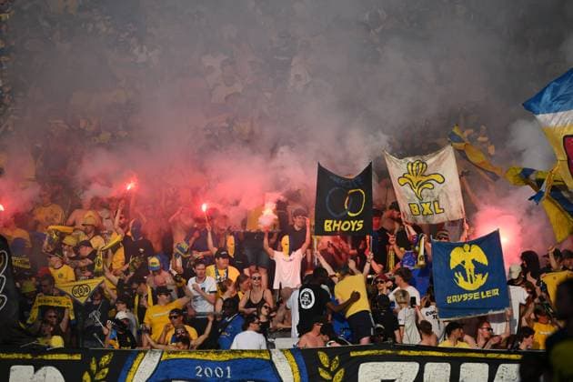 Royale Union Saint-Gilloise v RSC Anderlecht - Jupiler Pro League Champions Play-Off BRUSSELS, BELGIUM - MAY 24 : Supporters and fans display their colours during the Jupiler Pro League Champions Play-Off match between Royale Union Saint-Gilloise and RSC Anderlecht on May 24, 2026 in Brussels, Belgium, 24 05 2026 Brussels Belgium  Copyright: xVincentxKalutx