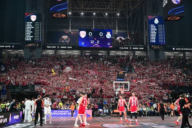 Olympiacos Piraeus v Real Madrid Euroleague Final Four fans of Olympiacos during the Euroleague match, Final Four, Final game between Olympiacos Piraeus v Real Madrid played at ATHENS Telekom Center Athens Stadium on May 24nd 2026 in Athens Greece Athens Greece Basketball Copyright: xAgenciaxLOFx