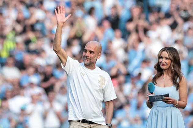 Premier League: Manchester City vs Aston Villa Pep Guardiola manager of Manchester City fights the tears in an emotional last gameas City announce they are naming the new stand after him The Pep Guardiola Stand during the Premier League match Manchester City vs Aston Villa at Etihad Stadium, Manchester, United Kingdom on 24 May 2026 (Photo by Mark Cosgrove News Images) Manchester Etihad Stadium Greater Manchester United, ManU Kingdom Copyright: xMarkxCosgrove NewsxImagesx