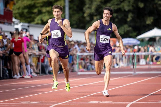 REHLINGEN , GERMANY - MAY 24: Owe Fischer-Breiholz (GER Königsteiner LV) and Matic Ian Gucek (SLO Slowenien) fighting for the win over 400m hurdles during the 61. Internationales Pfingstsportfest on 24.05.2026 at the Bungertstadion in Rehlingen-Siersburg (Saarland Deutschland). Saarland Deutschland Copyright: xLeahxKohringx