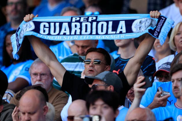 Manchester City v Aston Villa, Premier League City fan during the celebrations at the end of the Premier League match between Manchester City and Aston Villa at the Etihad Stadium, Manchester, UK on 24 May 2026. Manchester Etihad Stadium Manchester UK Editorial use only DataCo restrictions apply See www.football-dataco.com , Copyright: xConorxMolloyx PSI-24291-0048