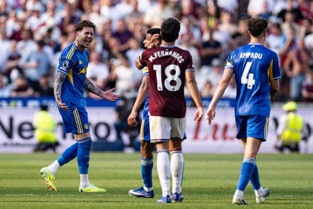 24th May 2026; London Stadium, London, England; Premier League Football, West Ham United versus Leeds United; Joe Rodon of Leeds United is unhappy after conceding a foul GodfreyxPitt
