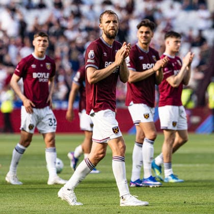 24th May 2026; London Stadium, London, England; Premier League Football, West Ham United versus Leeds United; Tomas Soucek of West Ham waves to the home fans after the final whistle GodfreyxPitt