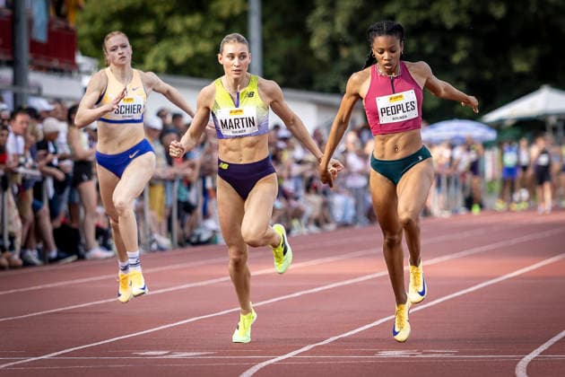 REHLINGEN , GERMANY - MAY 24: Johanna Martin (GER 1. LAV Rostock) and Paris Peoples (USA Vereinigte Staaten von Amerika) battling for the win over 400m during the 61. Internationales Pfingstsportfest on 24.05.2026 at the Bungertstadion in Rehlingen-Siersburg (Saarland Deutschland). Saarland Deutschland Copyright: xLeahxKohringx