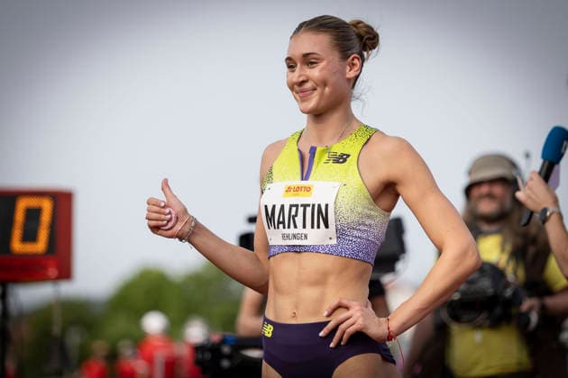 REHLINGEN , GERMANY - MAY 24: Johanna Martin (GER 1. LAV Rostock) happy with her season opening over 400m during the 61. Internationales Pfingstsportfest on 24.05.2026 at the Bungertstadion in Rehlingen-Siersburg (Saarland Deutschland). Saarland Deutschland Copyright: xLeahxKohringx