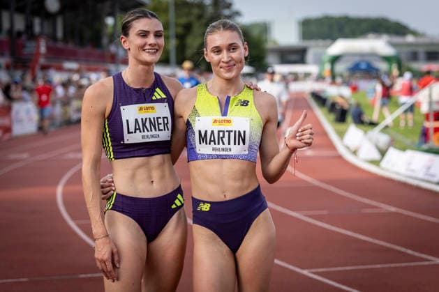 REHLINGEN , GERMANY - MAY 24: Johanna Martin (GER 1. LAV Rostock) and Jana Lakner (GER LG TELIS FINANZ Regensburg) happy with their season opening over 400m during the 61. Internationales Pfingstsportfest on 24.05.2026 at the Bungertstadion in Rehlingen-Siersburg (Saarland Deutschland). Saarland Deutschland Copyright: xLeahxKohringx