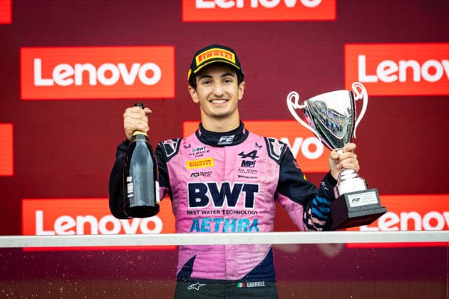 AUTO - FORMULA 2 2026 - MONTREAL MINI Gabriele (ita), MP Motorsport, Dallara F2 2024, portrait, podium during the 3rd round of the 2026 FIA Formula 2 Championship from May 22 to 24, 2026 on the Circuit Gilles Villeneuve, in MontrÃ al, Canada - MontrÃ alCanada  Copyright: xDiederikxvanxderxLaanx