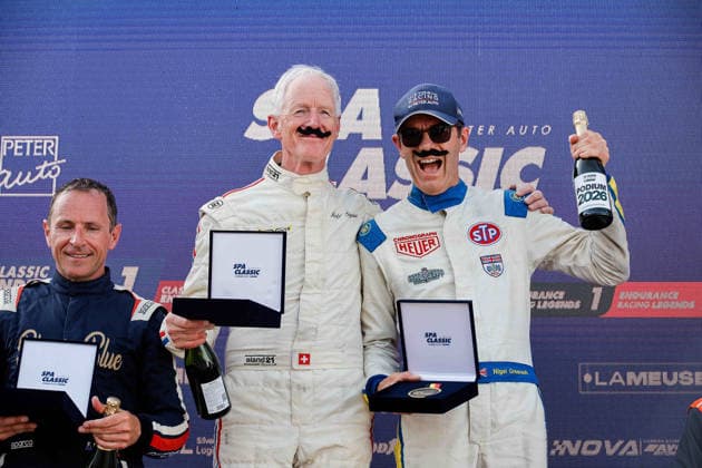LE MANS CLASSIC SERIES 2026 - SPA-CLASSIC 19 SIGRIST Rolf (che), GREENSALL Nigel (gbr), Chevron B19 1971, Proto 1 -2L, Classic Endurance Racing 1, Podium portrait during the 2026 Spa-Classic, 2nd round of the Le Mans Classic Series 2026, from May 22 to 24 in Circuit de Spa-Francorchamps, in Stavelot, Belgium - StavelotBelgium  Copyright: xPauloxMariax