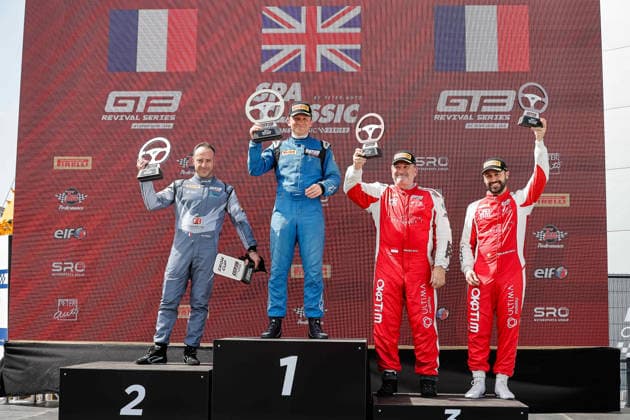 LE MANS CLASSIC SERIES 2026 - SPA-CLASSIC 123 WIGET Andrà (che), WACHTER Martin (lie), Chevrolet Corvette Callaway Z06R 2013, GT3-GEN1, GT3 Revival, 15 HENREY Danny (gbr), Chevrolet Corvette Callaway Z06R 2012, GT3-GEN2, GT3 Revival, 20 GIAUQUE Philippe (che), DEBARD Eric (fra), Ford GT Matech 2012, GT3-GEN1, GT3 Revival, Podium portrait during the 2026 Spa-Classic, 2nd round of the Le Mans Classic Series 2026, from May 22 to 24 in Circuit de Spa-Francorchamps, in Stavelot, Belgium - StavelotBelgium Copyright: xPauloxMariax