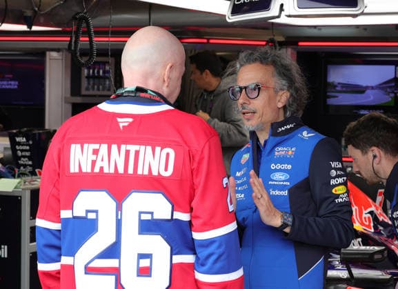 24 05 2026, Circuit Gilles Villeneuve, Montreal, FORMULA 1 LENOVO GRAND PRIX DU CANADA 2026 , in the picture FIFA President Gianni Infantino, Team Principal Laurent Mekies Oracle Red Bull Racing Photo by Mark Urquhart Hasan Bratic DeFodi Images