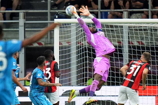 AC Milan s goalkeeper Mike Maignan during the Serie A soccer match between Milan and Cagliari at the San Siro Stadium in Milan , north Italy - Saturday , May 24 , 2026. - Soccer .  Copyright: xSpada LaPressex