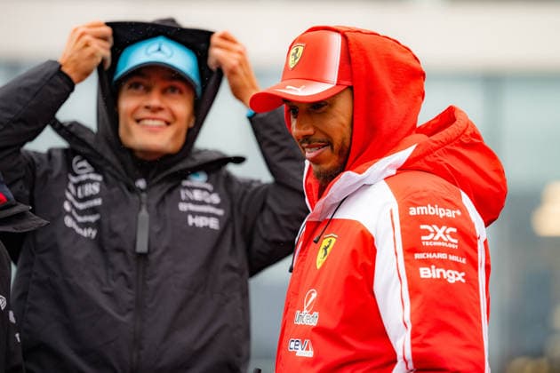 Drivers At F1 Canadian Grand Prix - Race Day LEWIS HAMILTON (GBR) of Scuderia Ferrari HP and GEORGE RUSSELL (GBR) of Mercedes-AMG PETRONAS Formula One Team on Sunday during the 2026 Formula 1 Lenovo Canadian Grand Prix at the Circuit Gilles-Villeneuve in Montreal, QC, Canada on May 24, 2026. Photo by Antoine Lapeyre ABACAPRESS.COM Montreal QC Canada  Copyright: xLapeyrexAntoine ABACAx