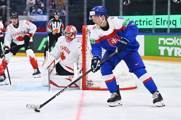 Viliam Kmec (SVK) in action during to the group B match of the World Ice hockey, Eishockey Championship, Slovakia - Canada, Fribourg, Switzerland, on May 24, 2026. (CTKxPhoto RadekxPetrasek) CTKPhotoP2026052407030  CTKPhotoP2026052407030