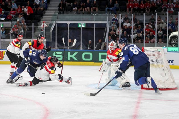 Ice hockey, Eishockey - IIHF WC 2026 ZURICH,SWITZERLAND,24.MAY.26 - ICE HOCKEY - IIHF Ice Hockey World Championship, WM, Weltmeisterschaft 2026, group stage, Austria vs Finland. Image shows Hannes Bjorninen (FIN), Ramon Schnetzer (AUT) and Saku Maenalanen (FIN).  GEPAxpictures xMaticxKlansek
