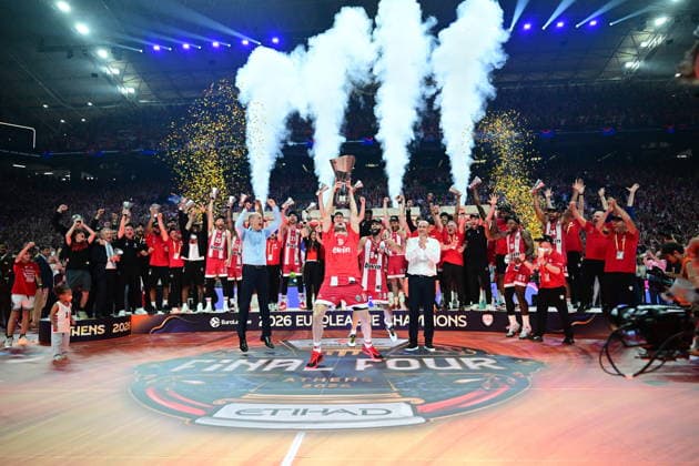 Olympiacos Piraeus v Real Madrid Euroleague Final Four Olympiacos Piraeus champions of Euroleague 2025 2026 during the Euroleague match, Final Four, Final game between Olympiacos Piraeus v Real Madrid played at ATHENS Telekom Center Athens Stadium on May 24nd 2026 in Athens Greece Athens Greece Basketball Copyright: xAgenciaxLOFx