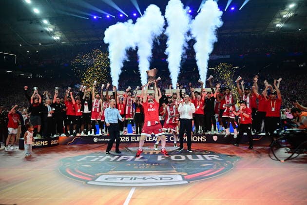 Olympiacos Piraeus v Real Madrid Euroleague Final Four Olympiacos Piraeus champions of Euroleague 2025 2026 during the Euroleague match, Final Four, Final game between Olympiacos Piraeus v Real Madrid played at ATHENS Telekom Center Athens Stadium on May 24nd 2026 in Athens Greece Athens Greece Basketball Copyright: xAgenciaxLOFx