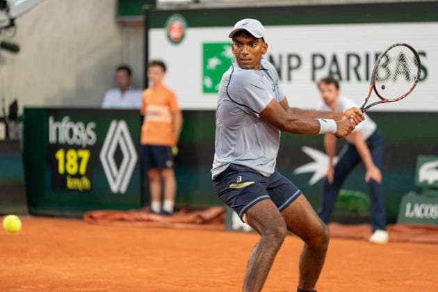 2026-05-24 2026 French Open - Day One PARIS, FRANCE - MAY 24: Nishesh Basavareddy of United States of America in action during Day One of the 2026 French Open at Roland Garros on May 24, 2026 in Paris, France. (Photo by Marleen Fouchier BSR Agency) Paris France Content not available for redistribution in The Netherlands directly or indirectly through any third parties. Copyright: xBSRxAgencyx