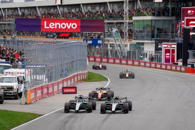 FORMULA ONE CANADIAN GRAND PRIX 2026 George Russell 63 (GBR) Mercedes and Kimi Antonelli 12 (ITA) Mercedes battle for the lead during the Formula 1 Lenovo Canadian Grand Prix 2026, 5th round of the 2026 Formula One World Championship, WM, Weltmeisterschaft from May 22 to 24, 2026 at the Circuit Gilles Villeneuve, Montreal, Canada Credit: Robbie Hoad Every Second Media Editorial use only. All images are copyright Every Second Media Limited. No images may be reproduced without prior permission. Copyright: xIMAGO EveryxSecondxMediax ESM-2005-0485 RobbiexHoadx xEveryxSecondxMediax