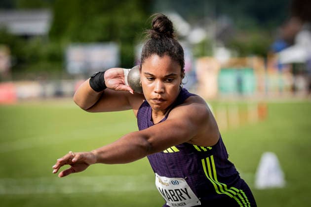 REHLINGEN , GERMANY - MAY 24: Shot putter Yemisi Mabry (GER MTG Mannheim) during the 61. Internationales Pfingstsportfest on 24.05.2026 at the Bungertstadion in Rehlingen-Siersburg (Saarland Deutschland). Saarland Deutschland Copyright: xAxelxKohringx