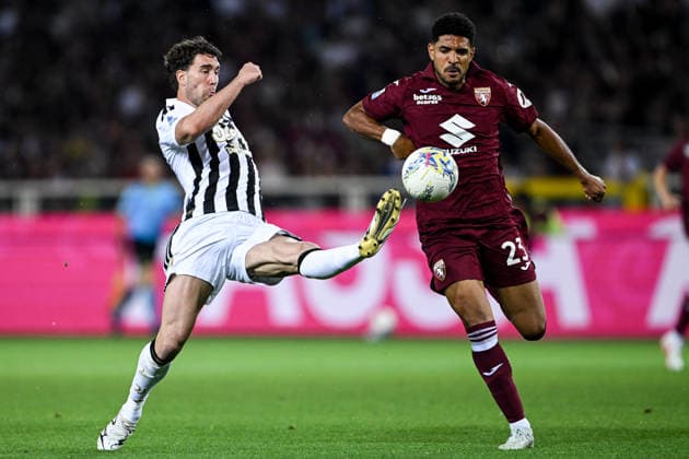 Cm Torino 24 05 2026 - campionato di calcio serie A Torino-Juventus foto Cristiano Mazzi Image nella foto: Dusan Vlahovic-Saul Coco 