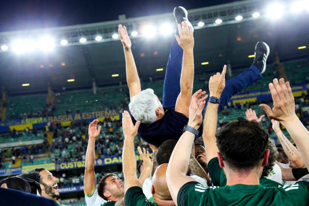 Roma™s Gian Piero Gasperini celebration in the end during the Serie A soccer match between Hellas Verona and Roma at the Bentegodi Stadium in Verona, north west Italy - Sunday , May 24 , 2026. - Soccer .  Copyright: xPaolaxGarbuio Lapressex