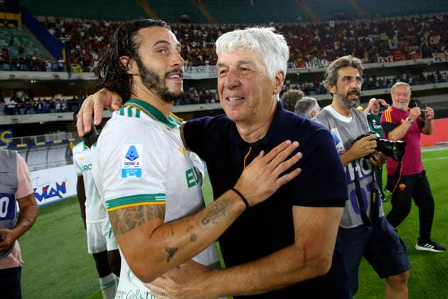 Roma™s Gian Piero Gasperini celebration in the end during the Serie A soccer match between Hellas Verona and Roma at the Bentegodi Stadium in Verona, north west Italy - Sunday , May 24 , 2026. - Soccer .  Copyright: xPaolaxGarbuio Lapressex