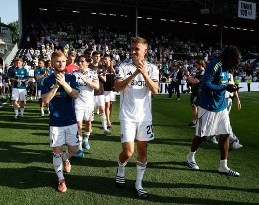 Fulham players re-emerge from the changing room to thank the fans for their support during the season after the last game Fulham v Newcastle United, Premier League, Football, Craven Cottage, London, UK - 24 May 2026London Craven Cottage United Kingdom EDITORIAL USE ONLY No use with unauthorised audio, video, data, fixture lists, club league logos or live services. Online in-match use limited to 120 images, no video emulation. No use in betting, games or single club league player publications.  Copyright: xMattxImpey Shutterstockx 16889842hb