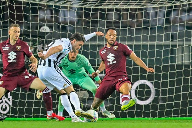 Juventus Dusan Vlahovic scores a goal during the Serie A soccer match between Torino and Juventus at the Olimpic Stadium in Turin, Italy - Sunday, May 24, 2026. - Soccer .  Copyright: xTanoxPecoraro LaPressex