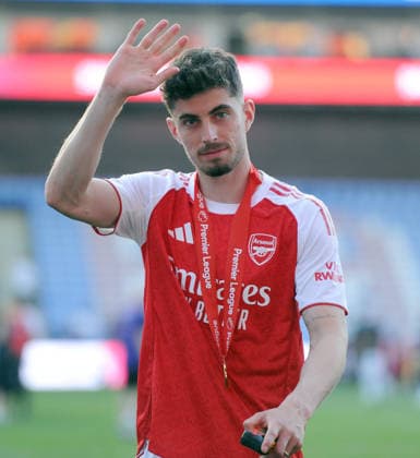 Football - 2025 2026 Premier League - Crystal Palace vs. Arsenal - Selhurst Park - Sunday 24th May 2026 Kai Havertz of Arsenal with his winners medal 