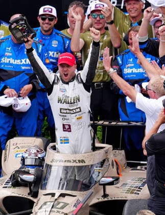 INDIANAPOLIS, IN - MAY 24: IndyCar, Indy Car, IRL, USA driver Felix Rosenqvist (60) reacts in victory lane to winning the 110th Running of the Indianapolis 500 on May 24, 2026, at the Indianapolis Motor Speedway in Indianapolis, Indiana. (Photo by Brian Spurlock Icon Sportswire) AUTO: MAY 24 NTT IndyCar Series Indianapolis 500 presented by Gainbridge EDITORIAL USE ONLY Icon26052450021