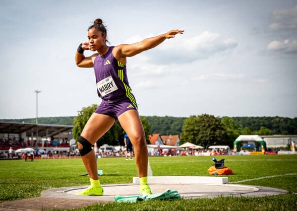 61 International Whitsun Sports Festival Rehlingen Siersburg, 24 05 2026 Yemisi Mabry GER MTG Mannheim in the womens shot put 61 International Whitsun Sports Festival on 24 05 2026 at the Bungert Stadium in Rehlingen Siersburg Saarland Copyright: xBEAUTIFULxSPORTS R.xSchmittx