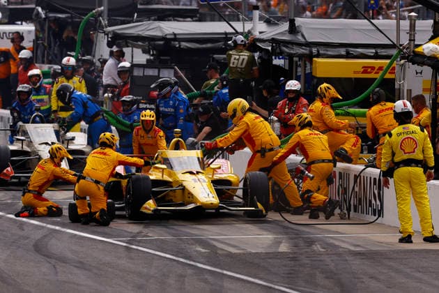 INDIANAPOLIS, IN - MAY 24: Alex Palou of the 10 DHL Chip Ganassi Racing Honda completes a pit stop during the NTT IndyCar, Indy Car, IRL, USA Series Indianapolis 500 presented by Gainbridge on May 24, 2026 at Indianapolis Motor Speedway at the Indianapolis, IN. (Photo by Jeffrey Brown Icon Sportswire) AUTO: MAY 24 NTT IndyCar Series Indianapolis 500 presented by Gainbridge EDITORIAL USE ONLY Icon052426054500