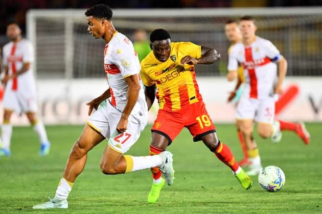 Lecce s Left Winger Lameck Banda (19 US Lecce) and Genoa CFC s Centre-back Alessandro Marcandalli (27 Genoa CFC) in action during the Serie A Enilive matchday 38 match between US Lecce and Genoa CFC at the Stadio Via del Mare in Lecce, Italy, Sunday, May 24, 2026. (Credit Image: Giovanni Evangelista LaPresse)  Copyright: xGiovannixEvangelista LaPressex