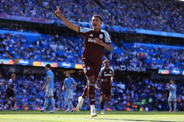 Fußball Premier League Manchester City gegen Aston Villa 24. Mai 2026 Premier League Manchester City gegen Aston Villa Ollie Watkins von Aston Villa jubelt nach seinem zweiten Tor Foto Simon Stacpoole Abseits Manchester UK  Copyright: xSimonxStacpoolexOffside
