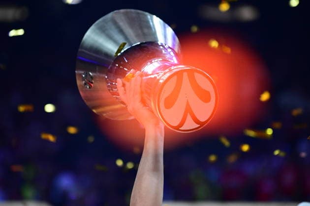 EuroLeague Basketball Final 4 - Champions Game, Olympiacos Piraeus vs Real Madrid - Players of Olympiacos Piraeus lift the trophy and celebrate during the Trophy Ceremony of the 2026 EuroLeague Championship Game Olympiacos Piraeus vs Real Madrid at Telekom Center Athens on May 24, 2026 in Athens, Greece. ATHENS Greece Copyright: xOnexInchxProductionsx 6982512